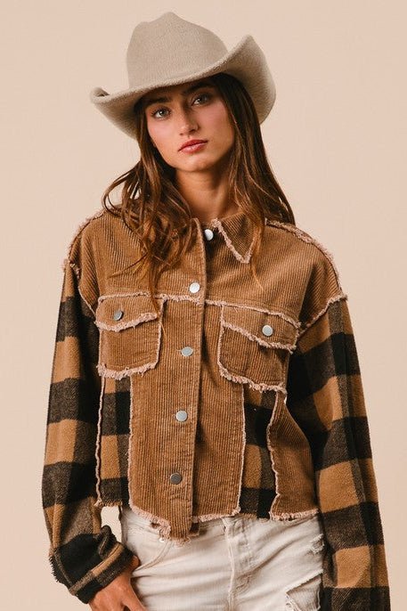 Camel Plaid Sleeve Jacket - The Nines