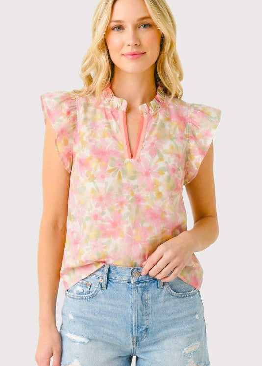Coral & Peach Floral Printed Top - The Nines
