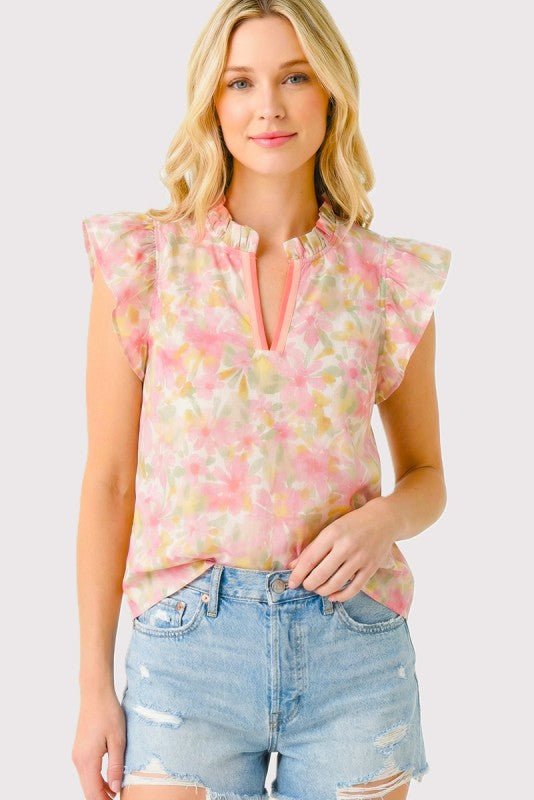 Coral & Peach Floral Printed Top - The Nines