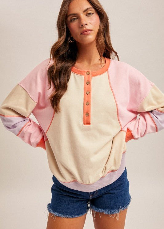 Coral & Sand Multicolor Henley Sweatshirt - The Nines
