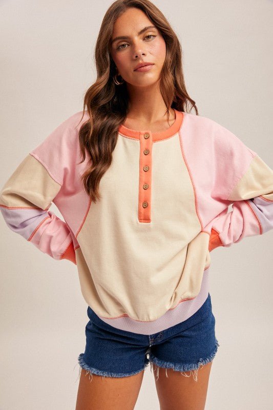Coral & Sand Multicolor Henley Sweatshirt - The Nines