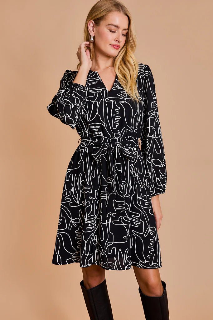 Black & White Abstract Print Dress - The Nines