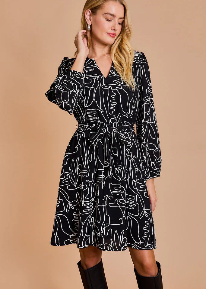 Black & White Abstract Print Dress - The Nines