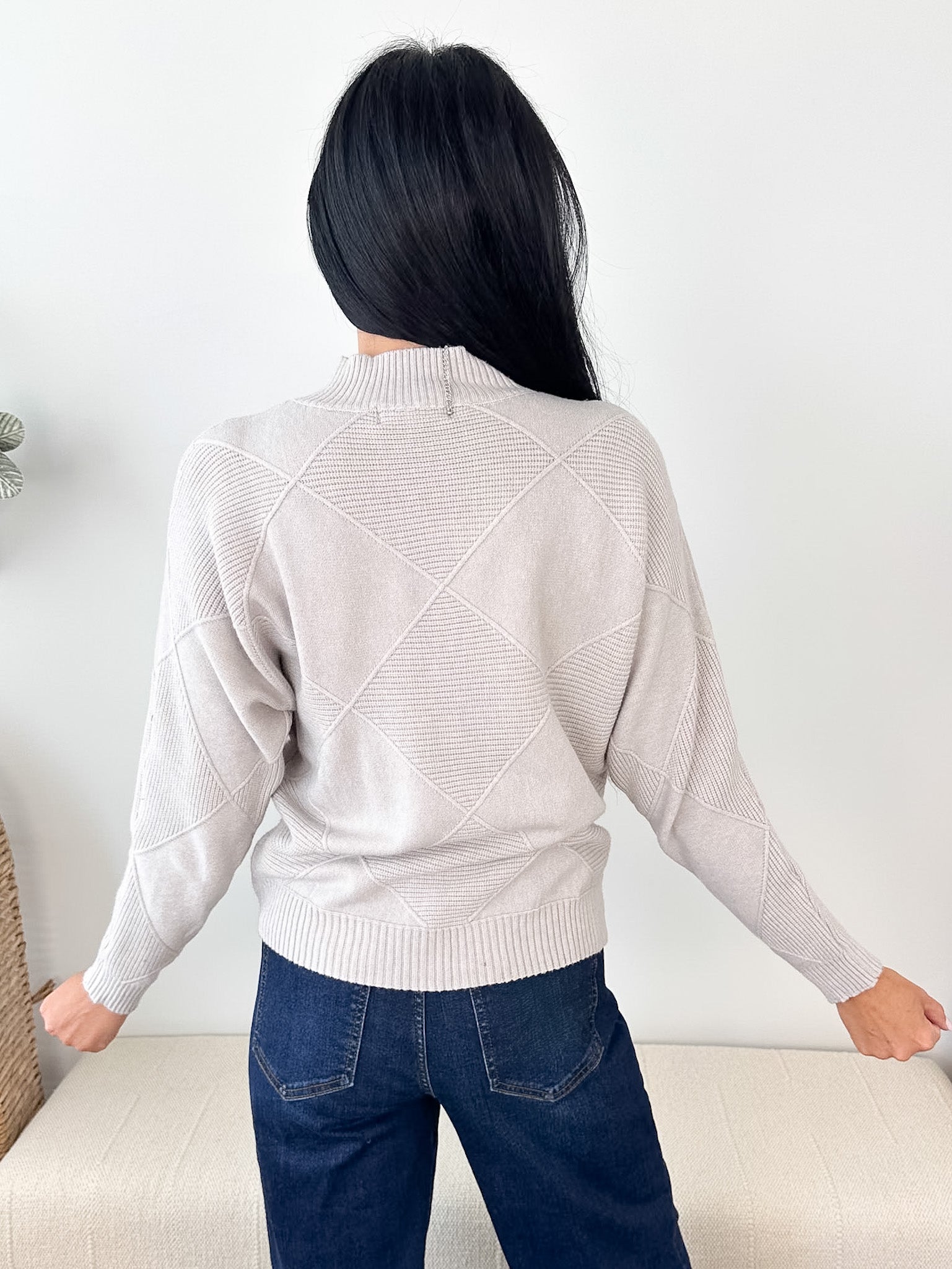 Diamond Mock Neck Dolman Sweater - The Nines