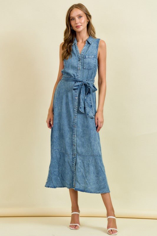 Dark Denim Belted Sun Dress - The Nines