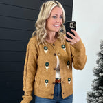 Dijon Mustard Floral Motif Cardigan - The Nines