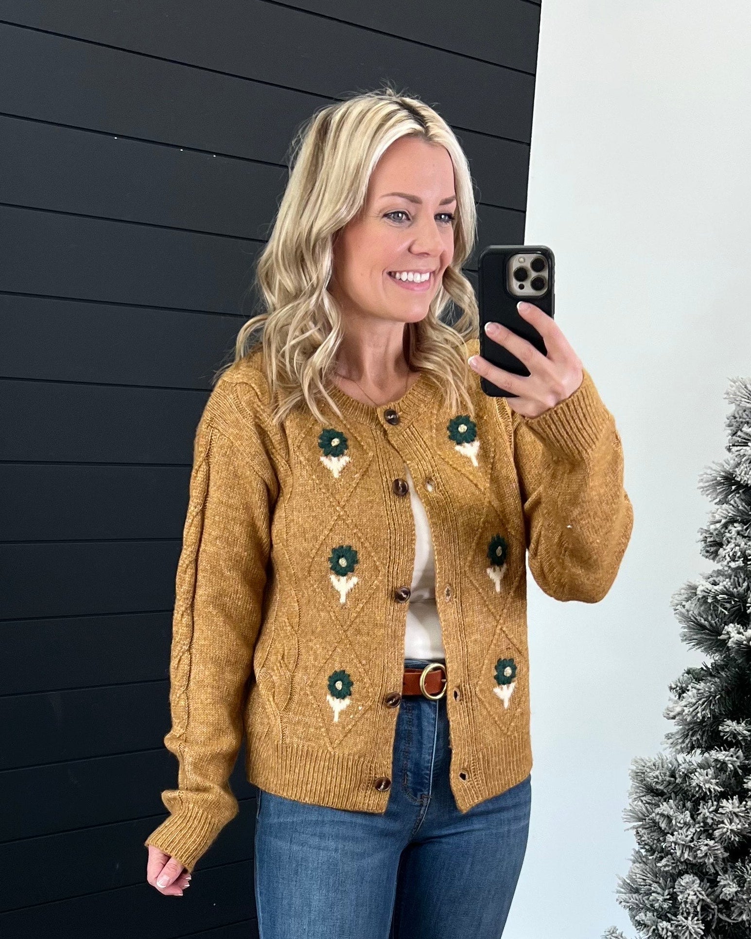 Dijon Mustard Floral Motif Cardigan - The Nines
