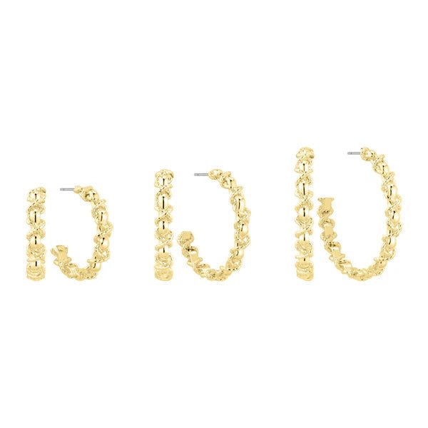 Gold Textured Hoop Earrings Set - The Nines