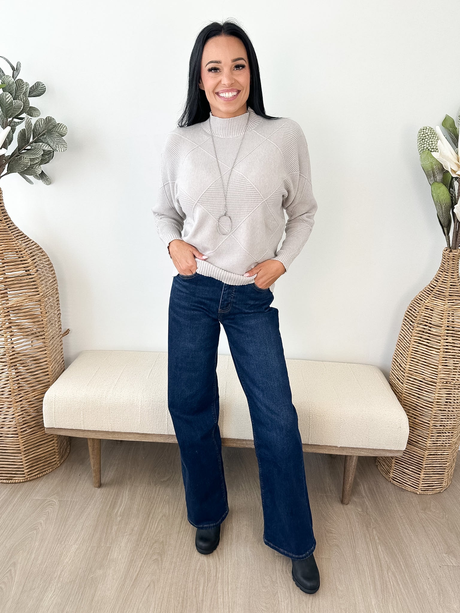 Diamond Mock Neck Dolman Sweater - The Nines