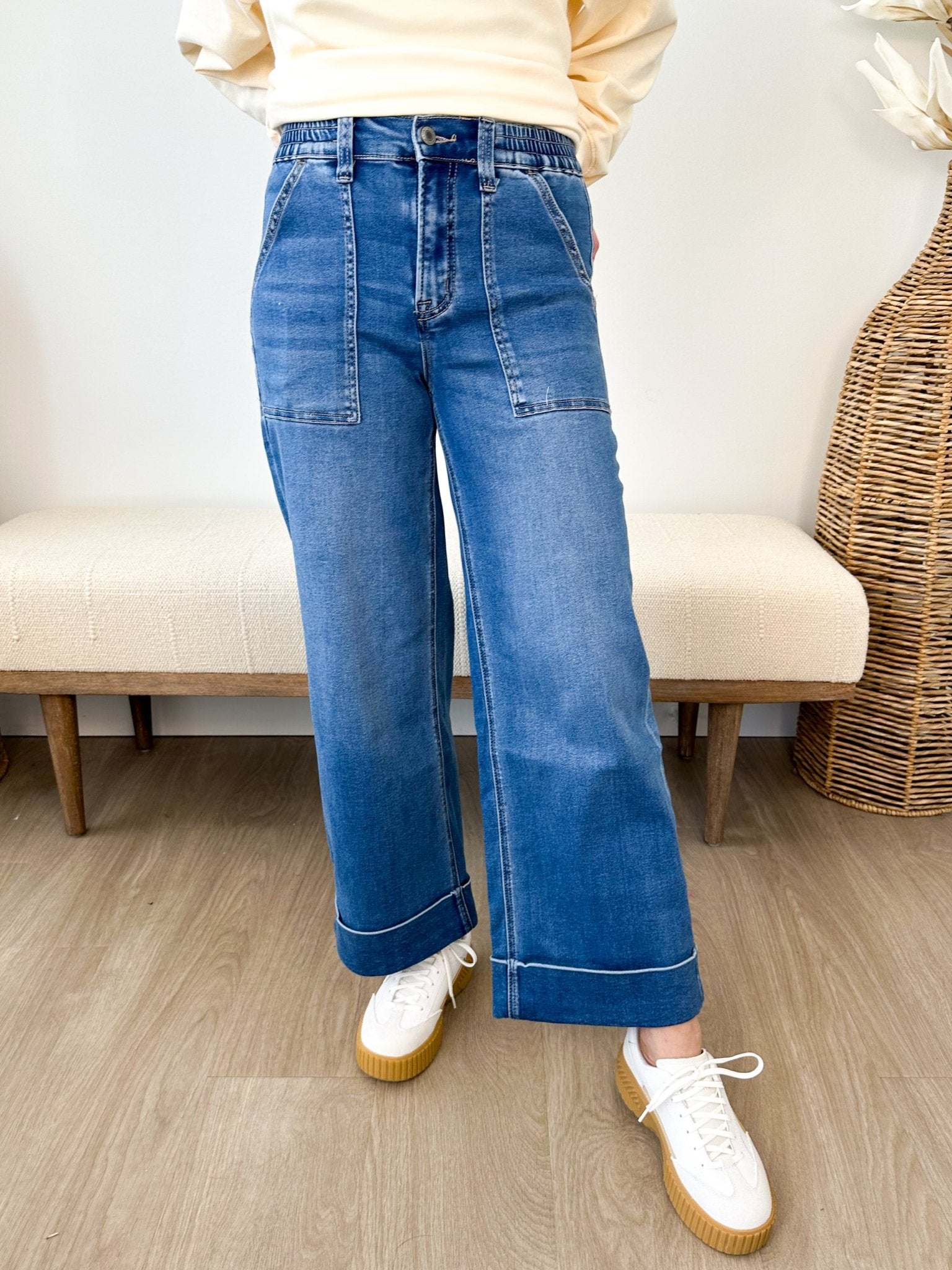Vervet High Rise Double Cuffed Wide Leg Jeans - The Nines
