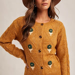 Dijon Mustard Floral Motif Cardigan - The Nines
