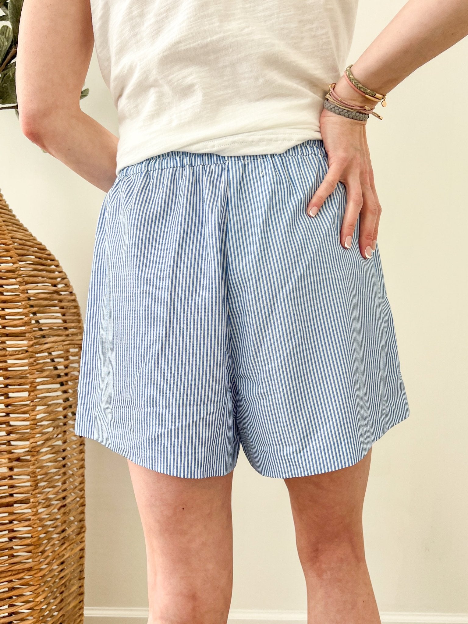 Blue & White Striped Shorts - The Nines