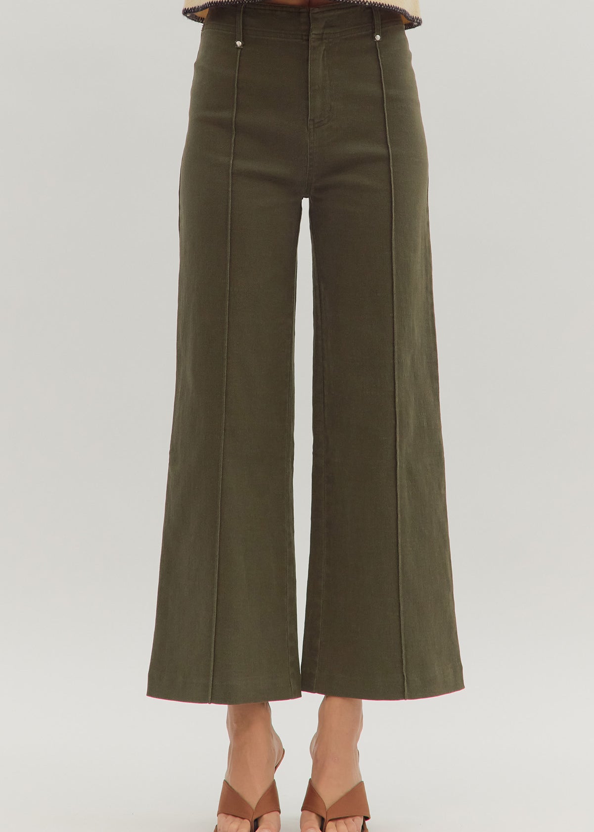 Olive High Rise Wide Leg Pant - The Nines