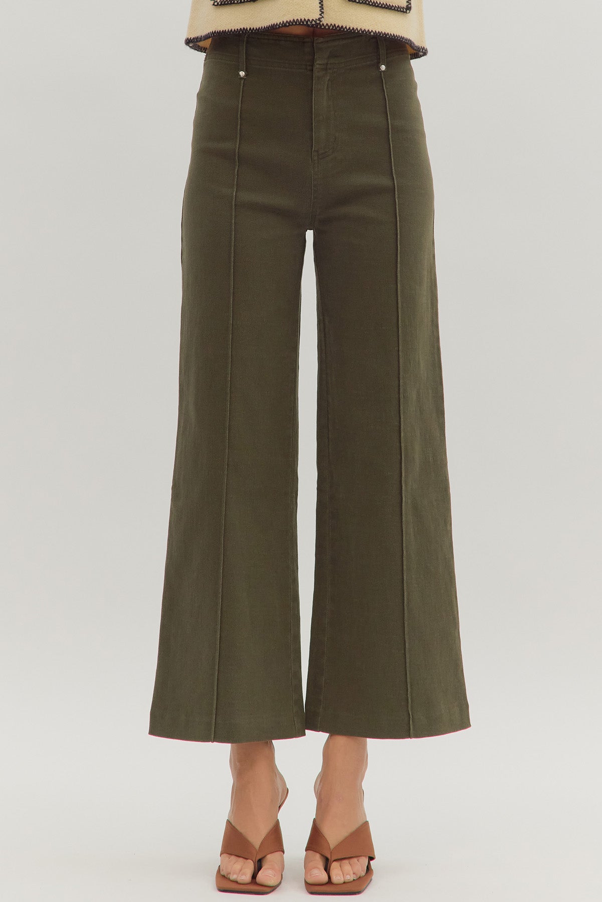 Olive High Rise Wide Leg Pant - The Nines