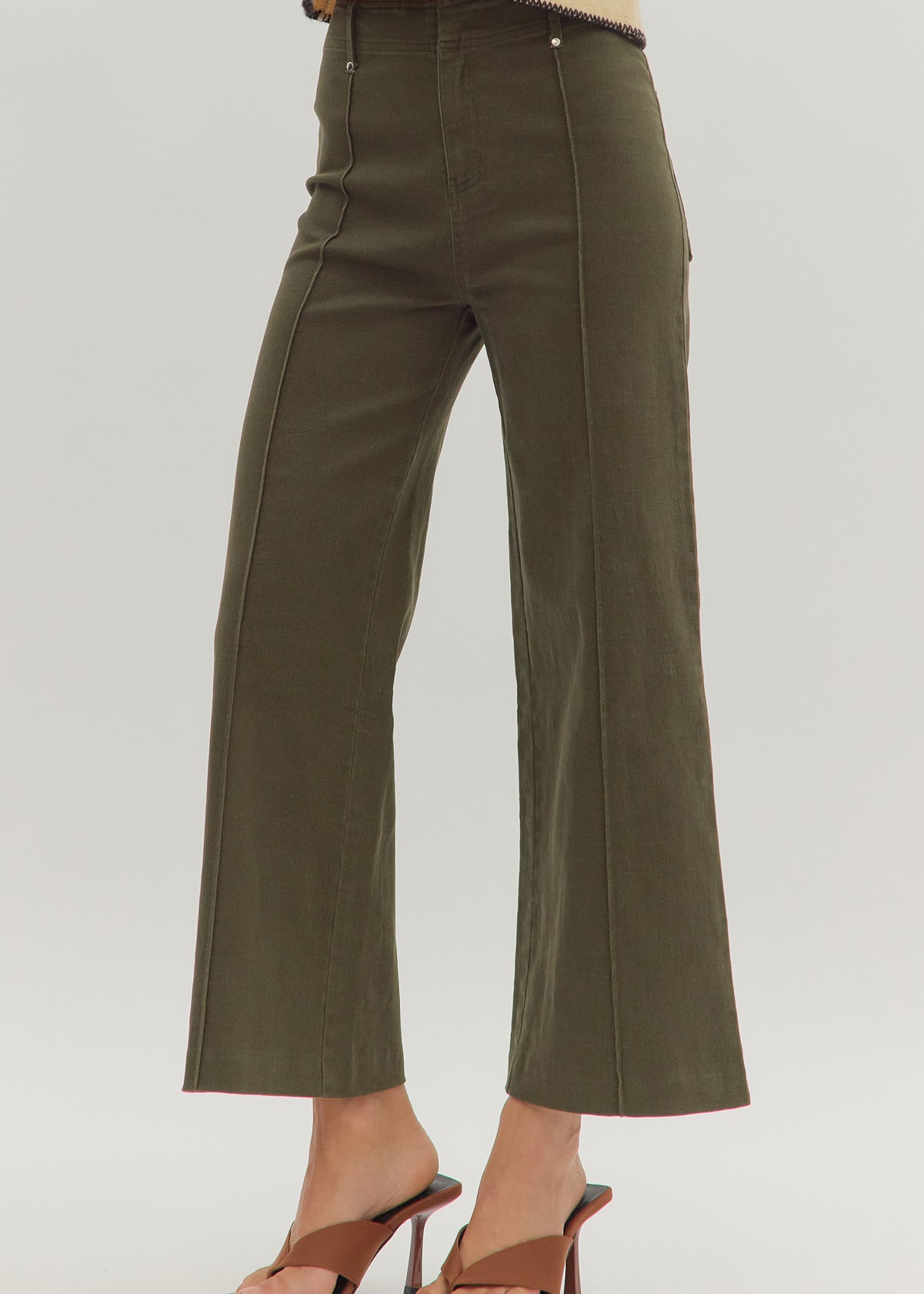 Olive High Rise Wide Leg Pant - The Nines