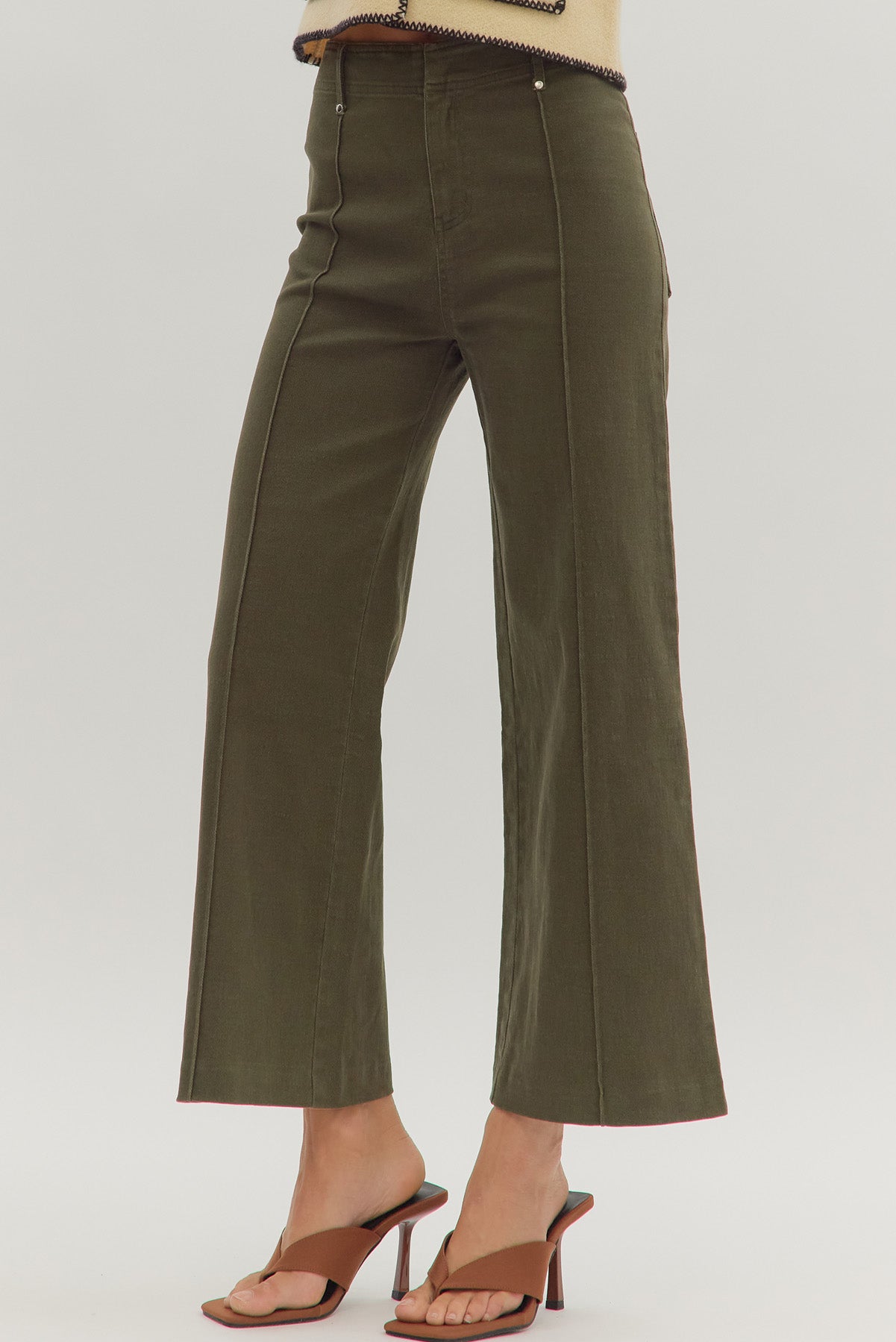 Olive High Rise Wide Leg Pant - The Nines