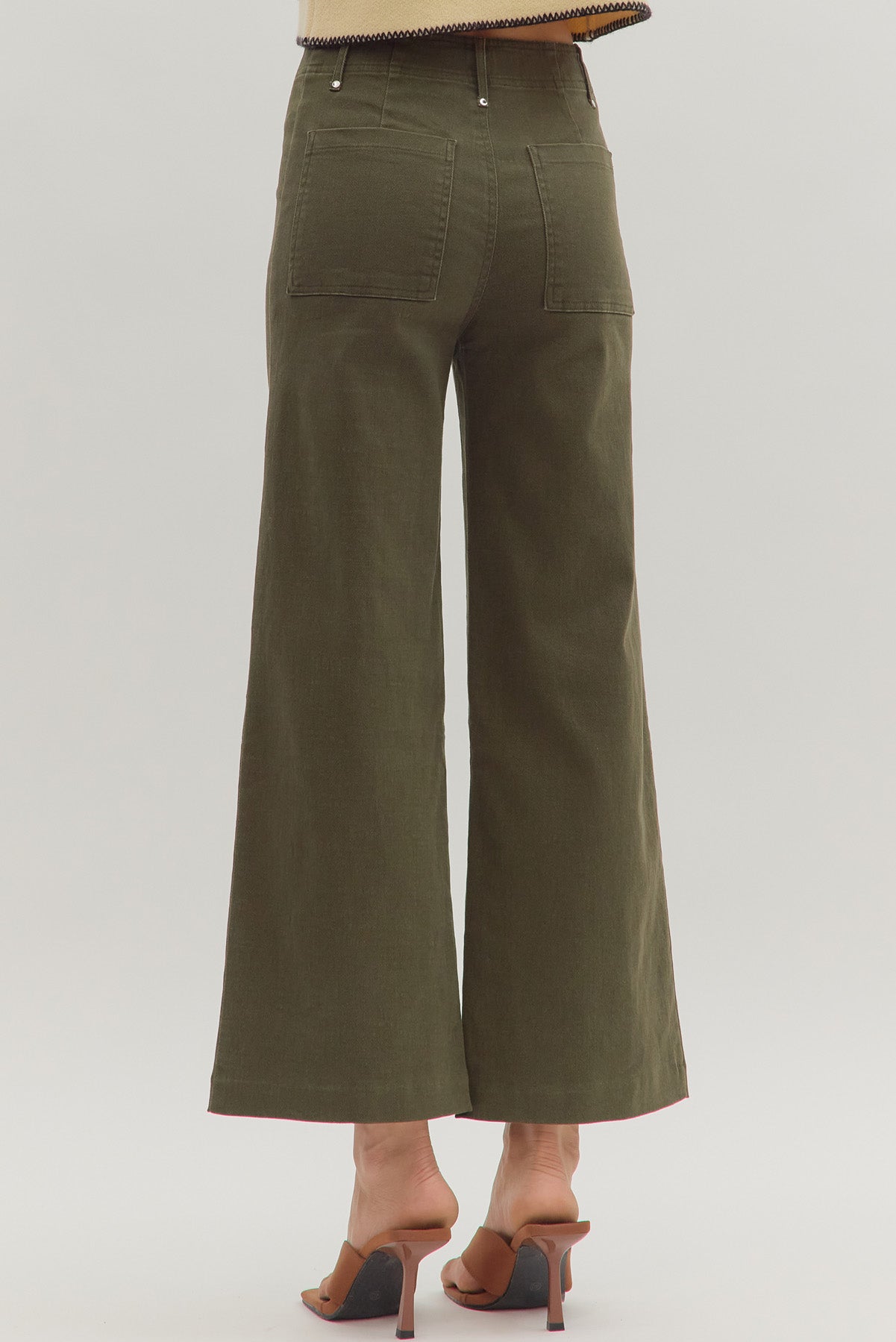 Olive High Rise Wide Leg Pant - The Nines