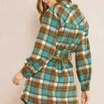Brown & Sea Green Plaid Dress - The Nines