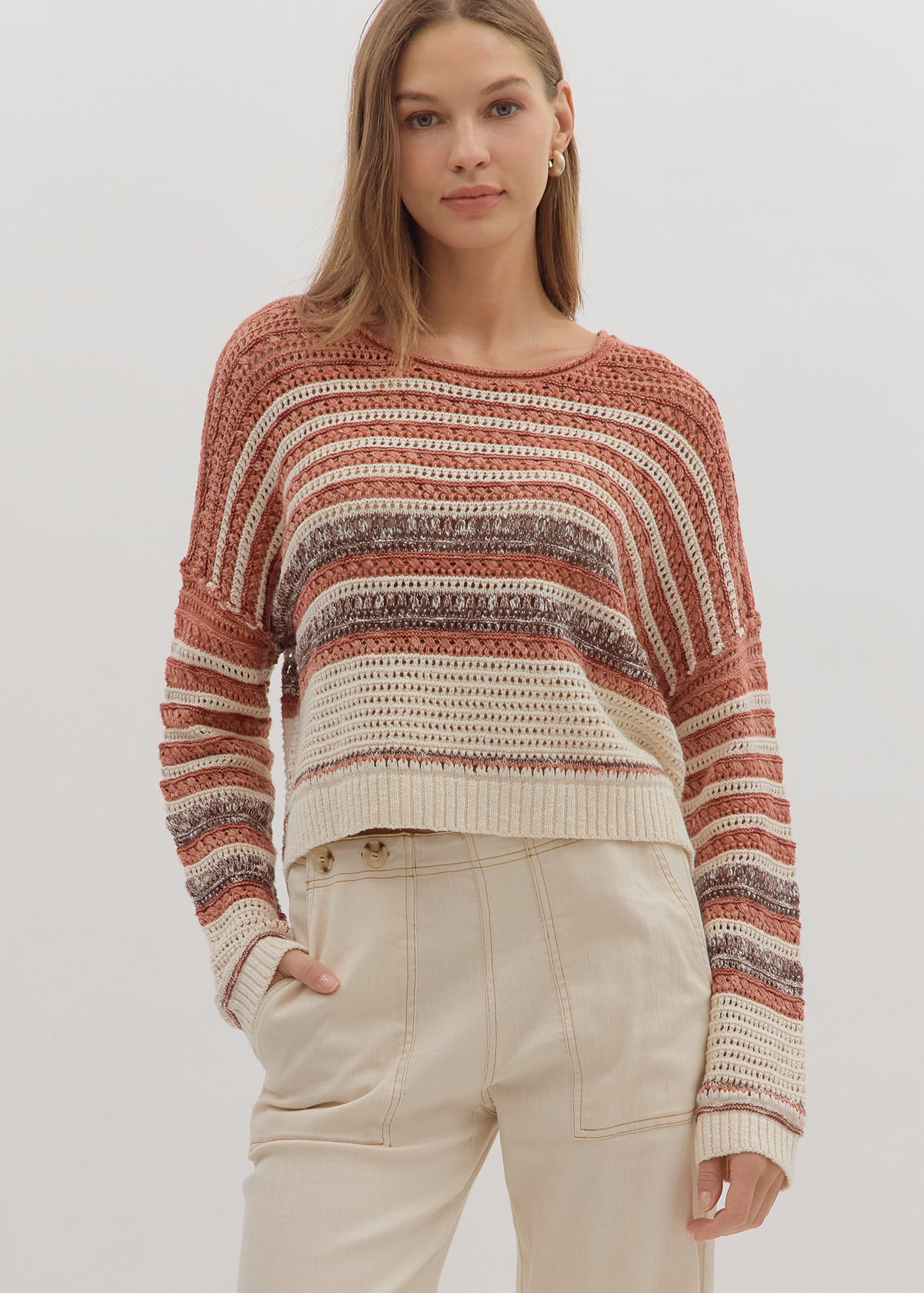 Brick Knit Long Sleeve Pullover - The Nines