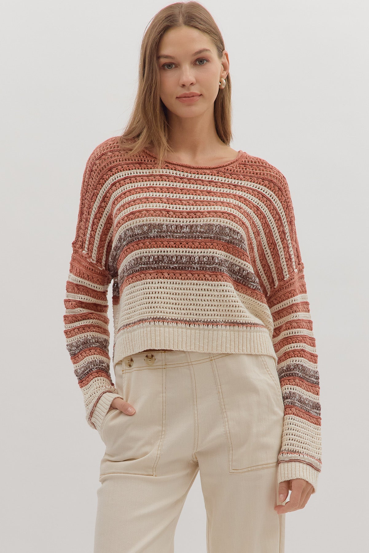 Brick Knit Long Sleeve Pullover - The Nines