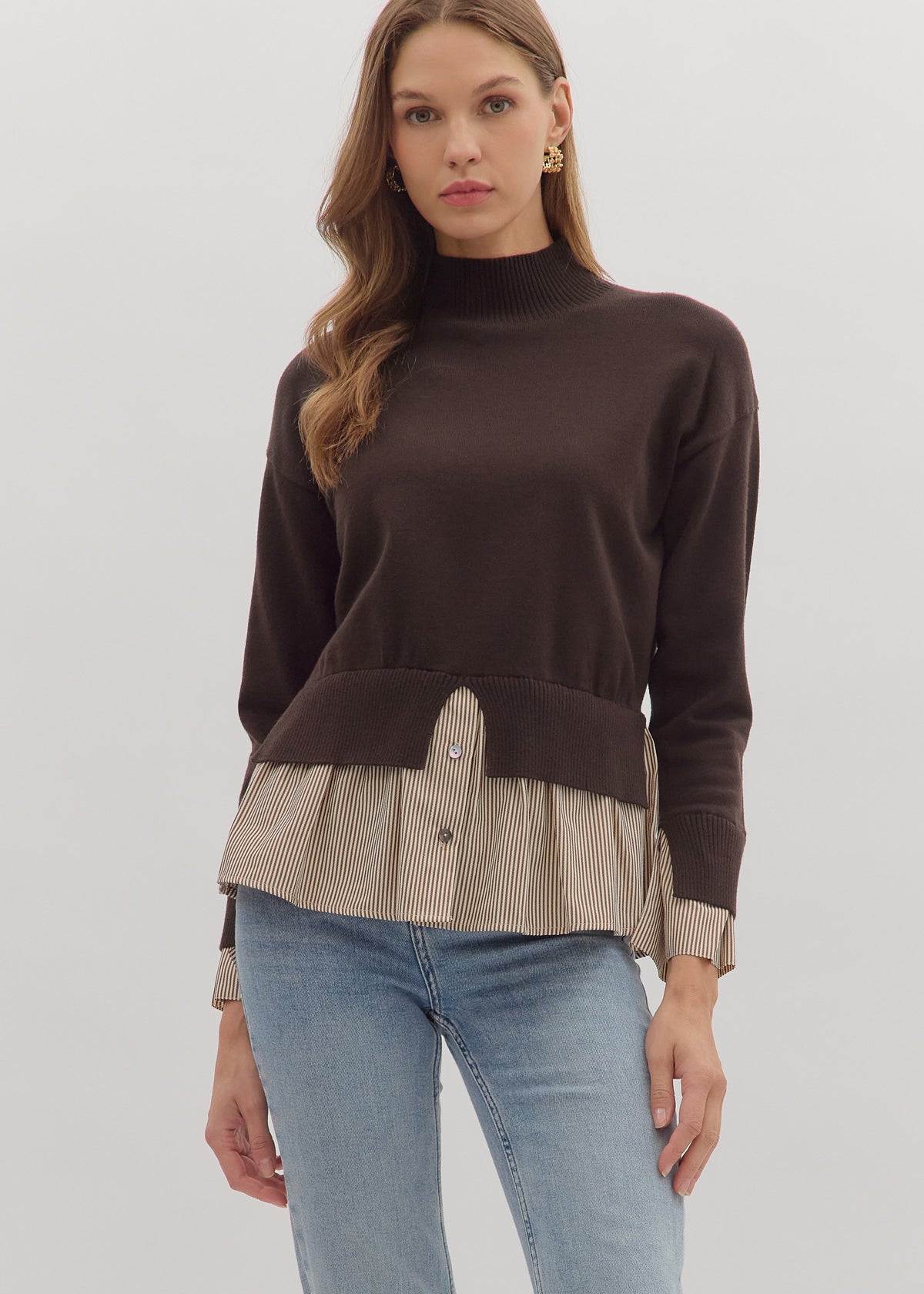 Brown Mock Layered Sweater Top - The Nines