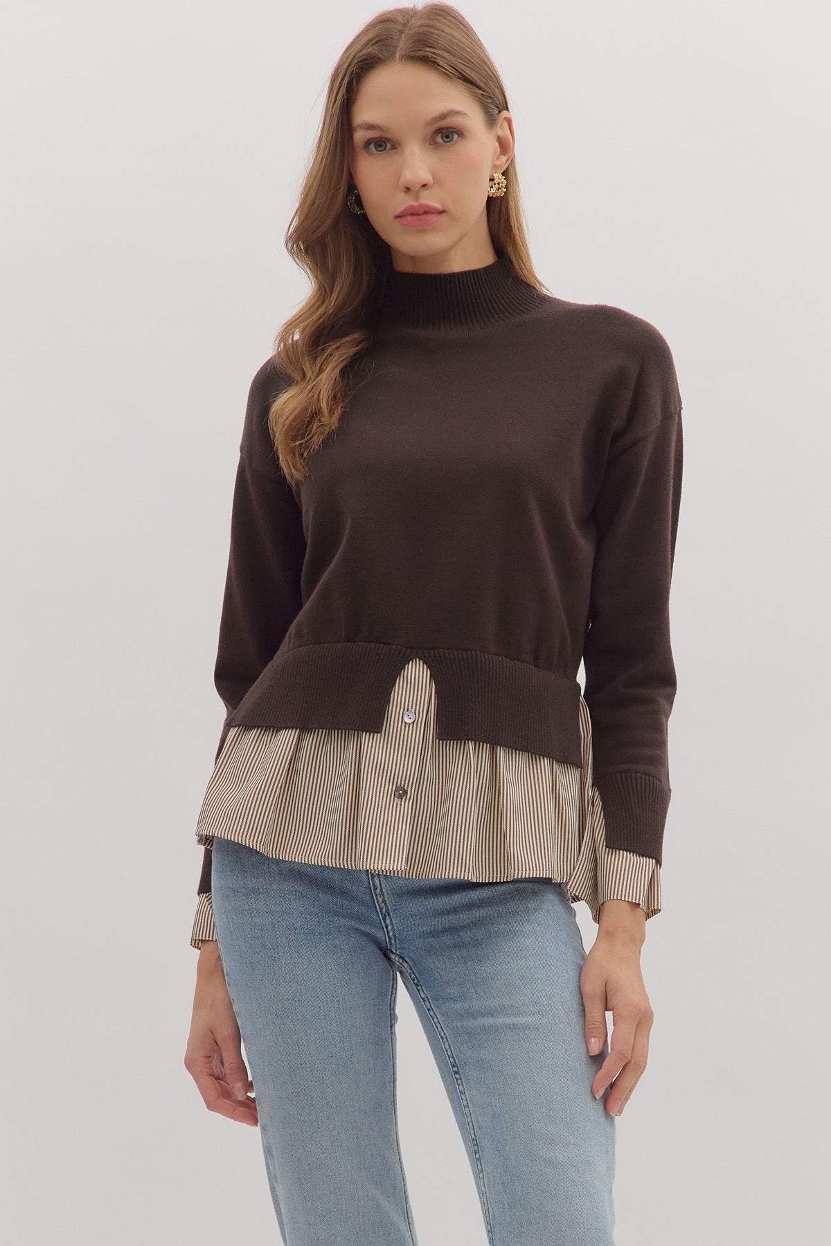 Brown Mock Layered Sweater Top - The Nines
