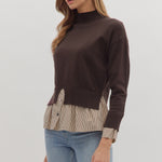 Brown Mock Layered Sweater Top - The Nines