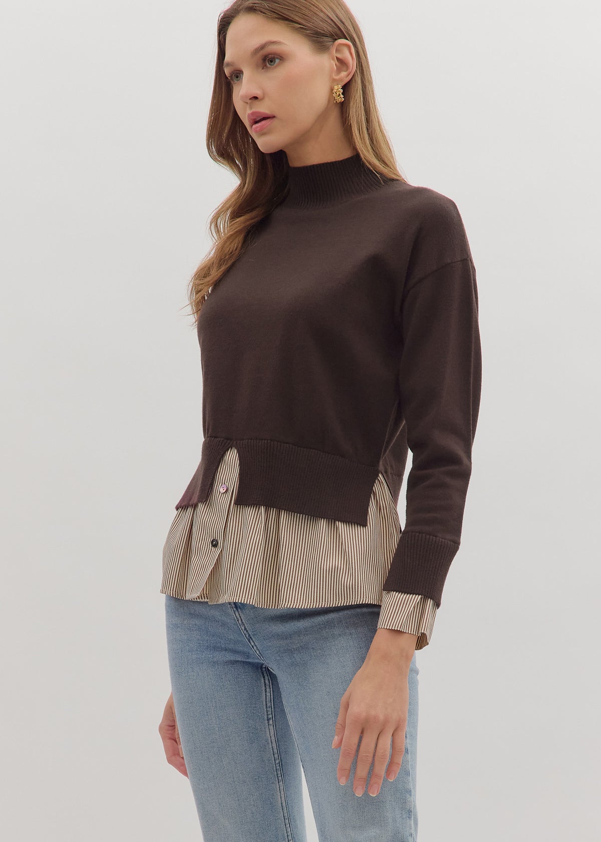 Brown Mock Layered Sweater Top - The Nines