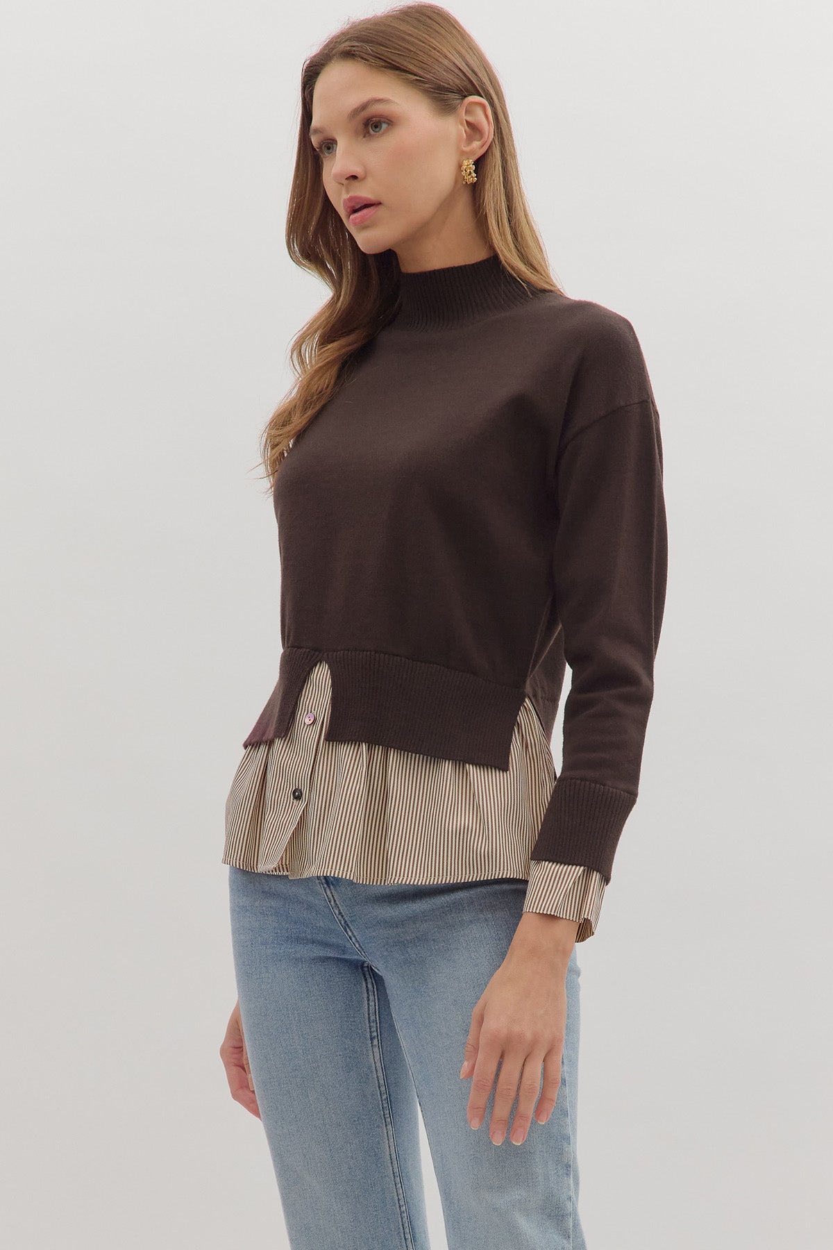 Brown Mock Layered Sweater Top - The Nines