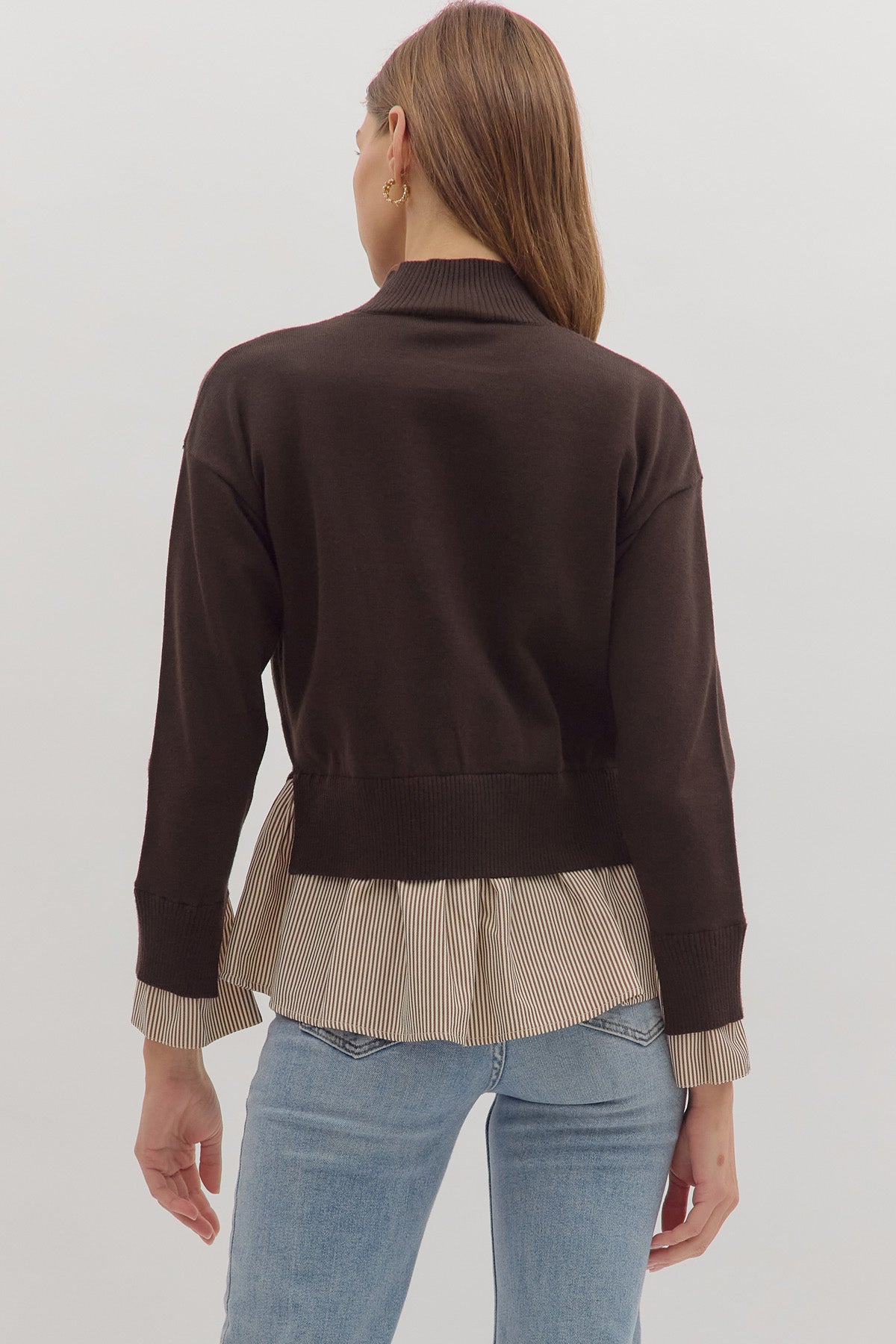 Brown Mock Layered Sweater Top - The Nines