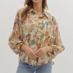 Ecru Floral Woven Long Sleeve - The Nines
