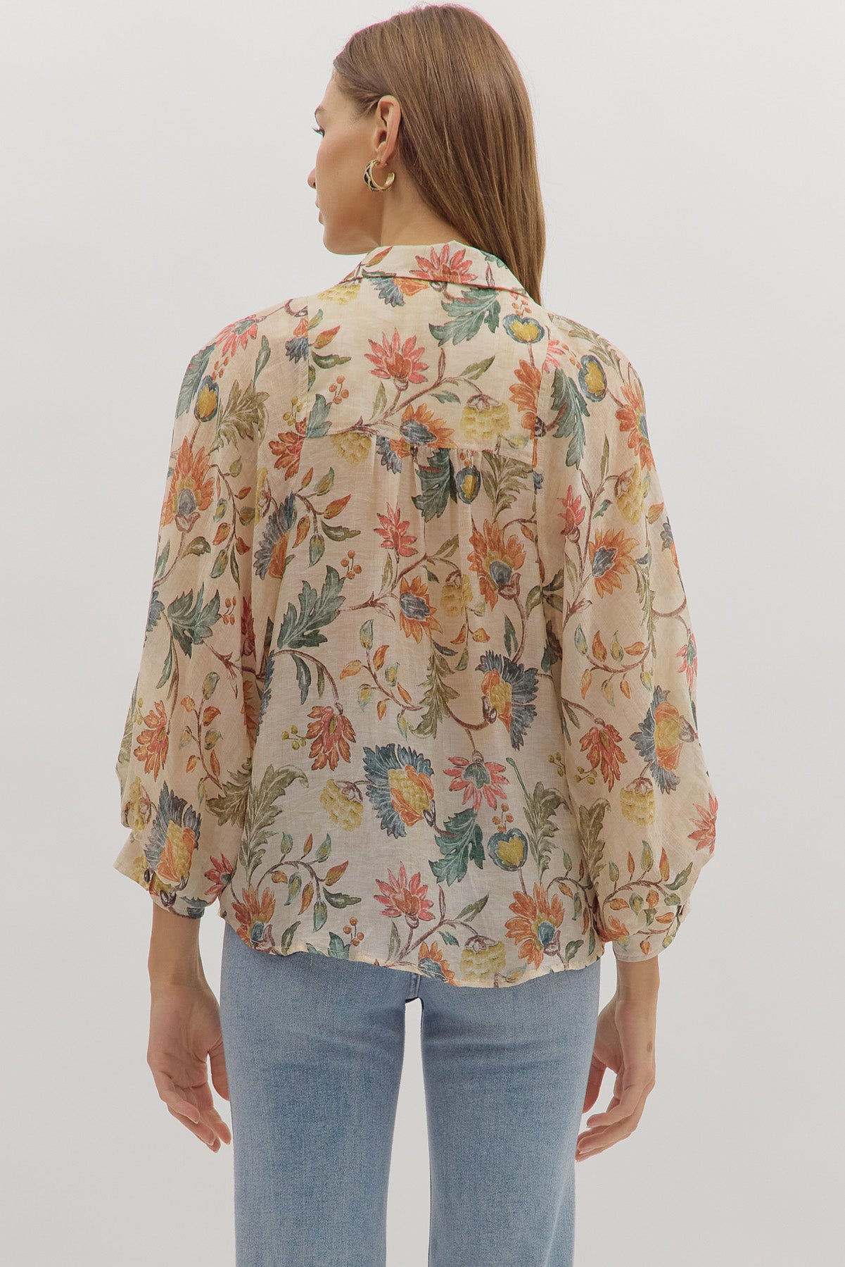 Ecru Floral Woven Long Sleeve - The Nines
