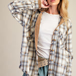 Easel Brand Cream Plaid Shacket with Waffle Details - The Nines