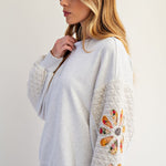 Easel Brand Quilted & Embroidered Sleeve Heather Gray Sweatshirt - FINAL SALE! - The Nines