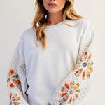 Easel Brand Quilted & Embroidered Sleeve Heather Gray Sweatshirt - FINAL SALE! - The Nines