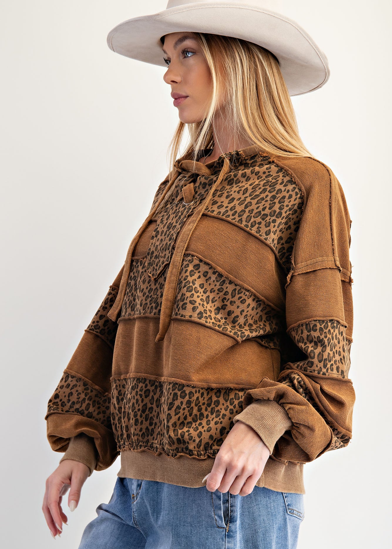Easel Brand Animal Print Lace Up Sweatshirt - 2 Colors! - The Nines