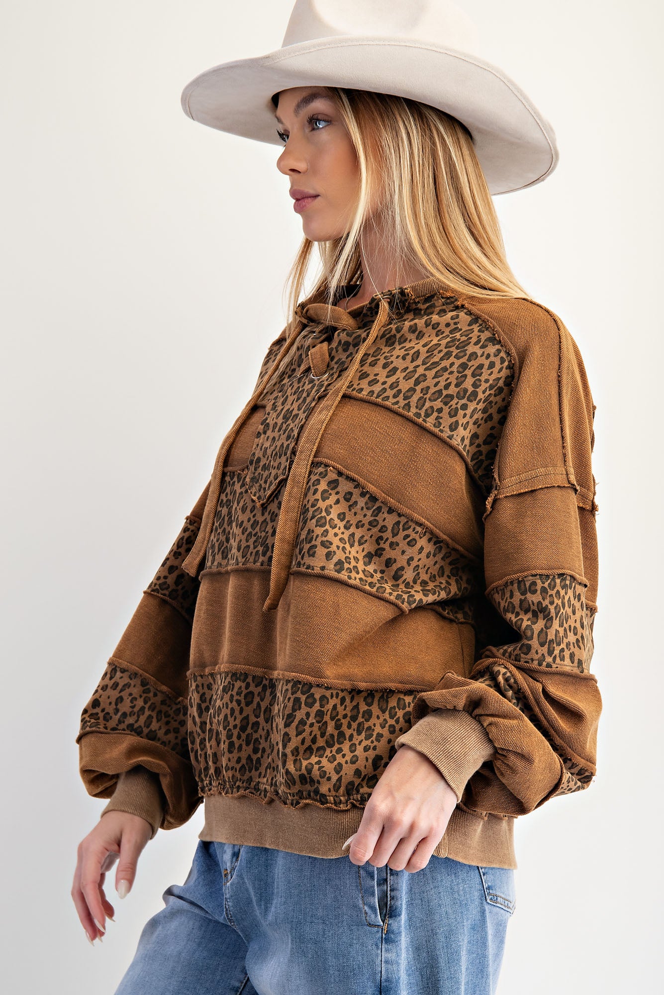 Easel Brand Animal Print Lace Up Sweatshirt - 2 Colors! - The Nines