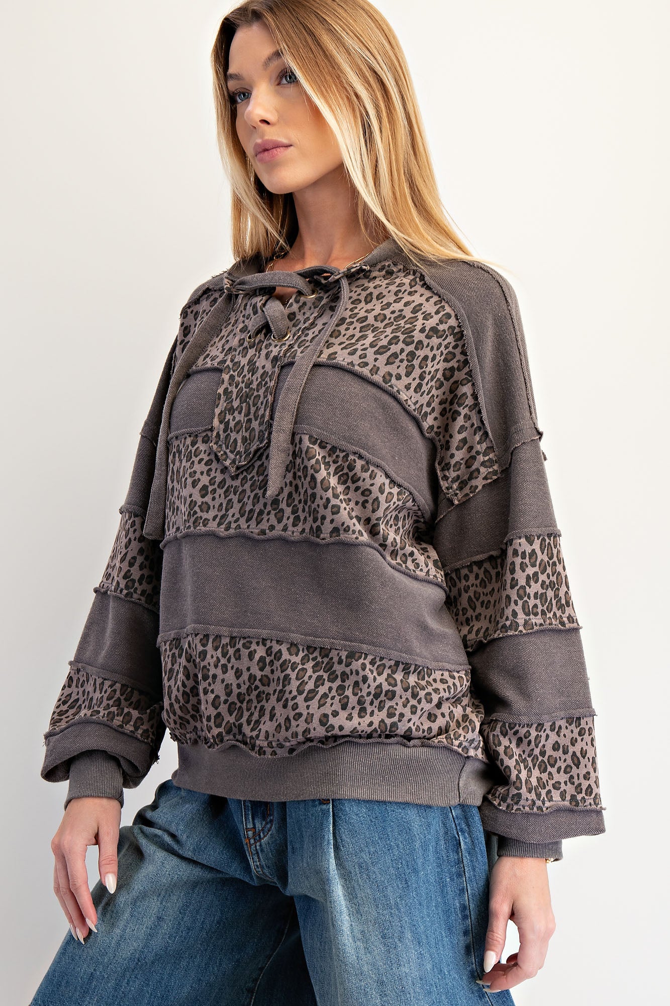 Easel Brand Animal Print Lace Up Sweatshirt - 2 Colors! - The Nines