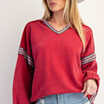 Easel Brand Red Printed Trim Hoodie - The Nines