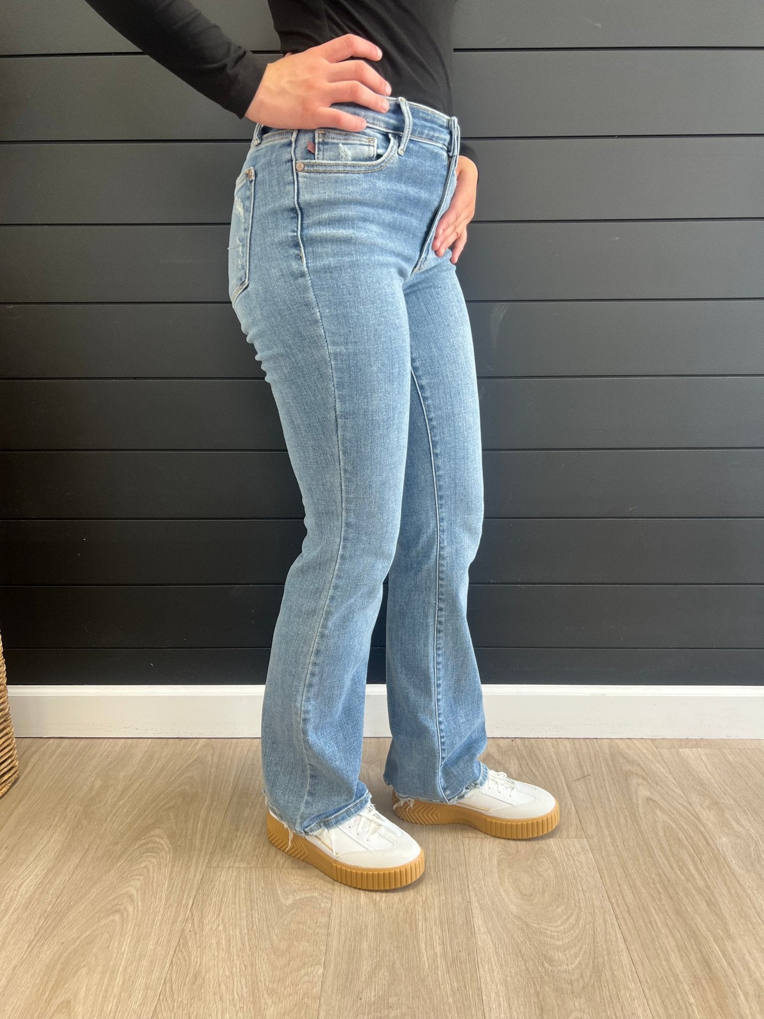 Judy Blue Vintage Wash Bootcut Destroyed Hem - The Nines