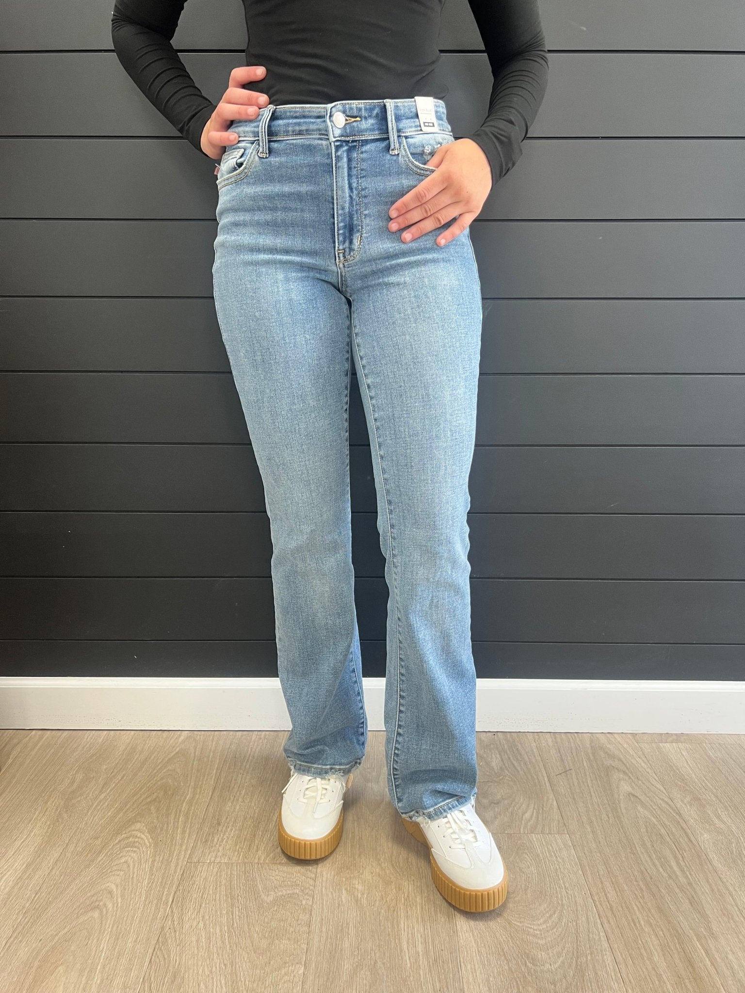 Judy Blue Vintage Wash Bootcut Destroyed Hem - The Nines
