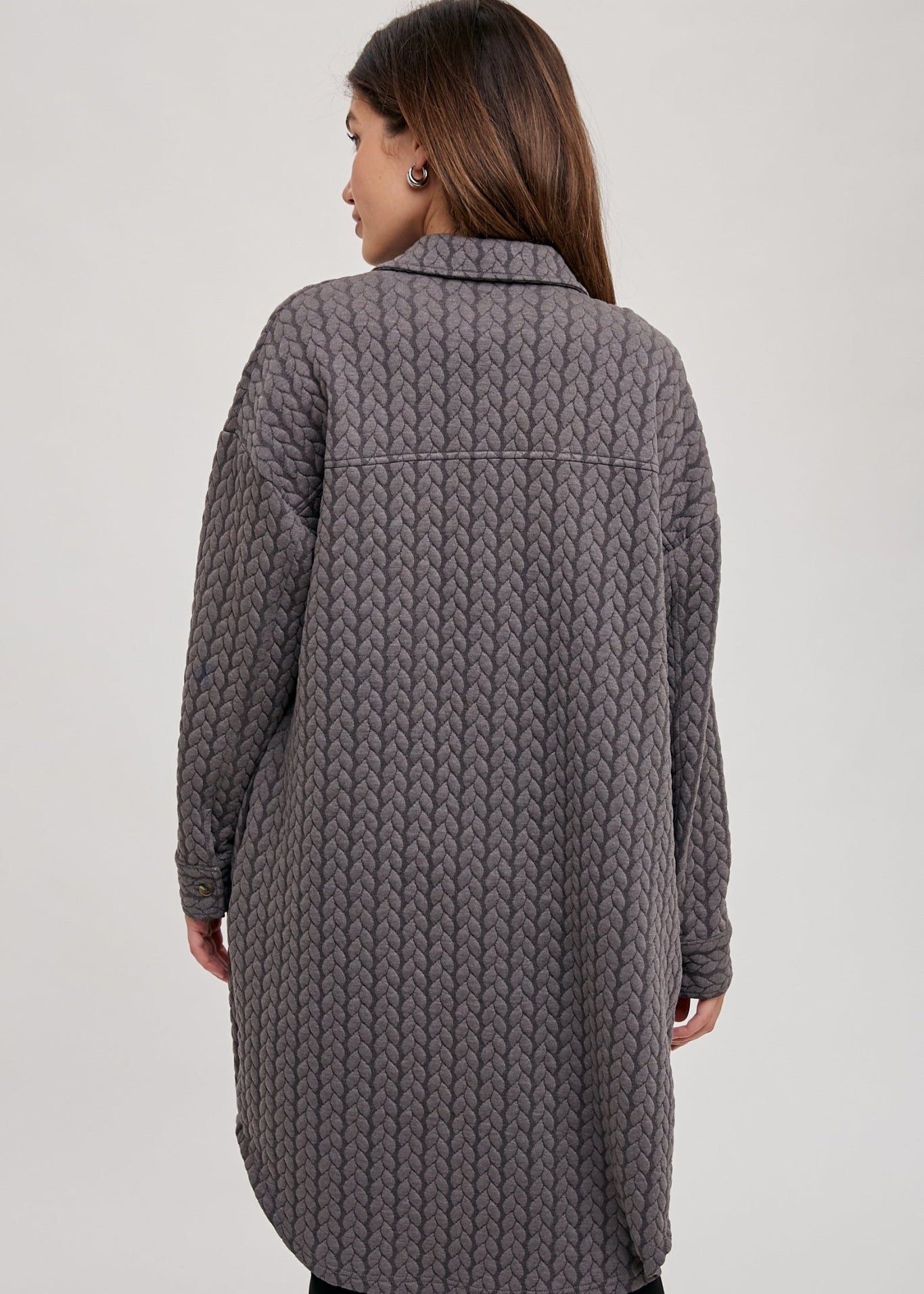 Charcoal Quilted Long Shirt Jacket - The Nines