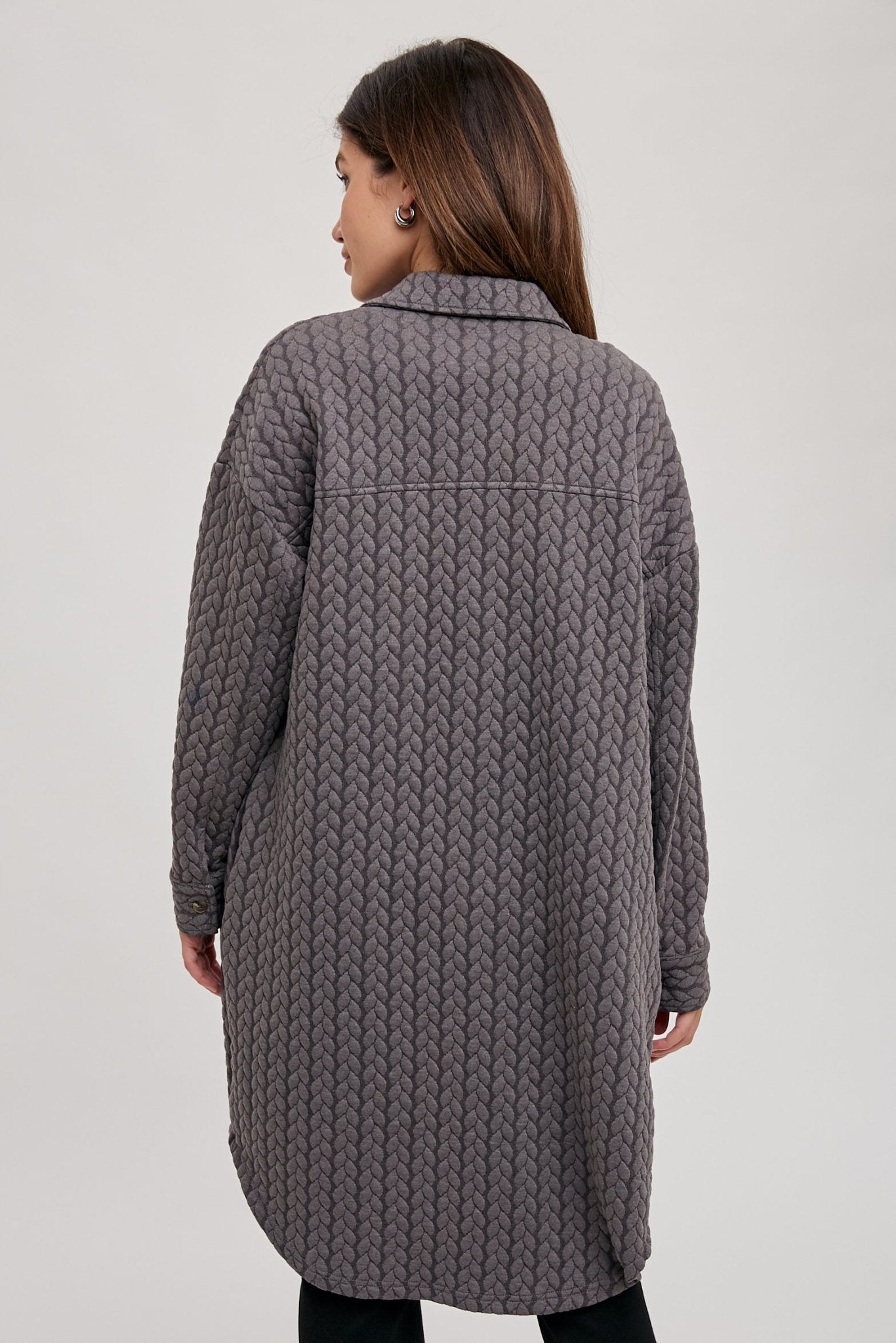 Charcoal Quilted Long Shirt Jacket - The Nines