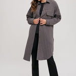 Charcoal Quilted Long Shirt Jacket - The Nines