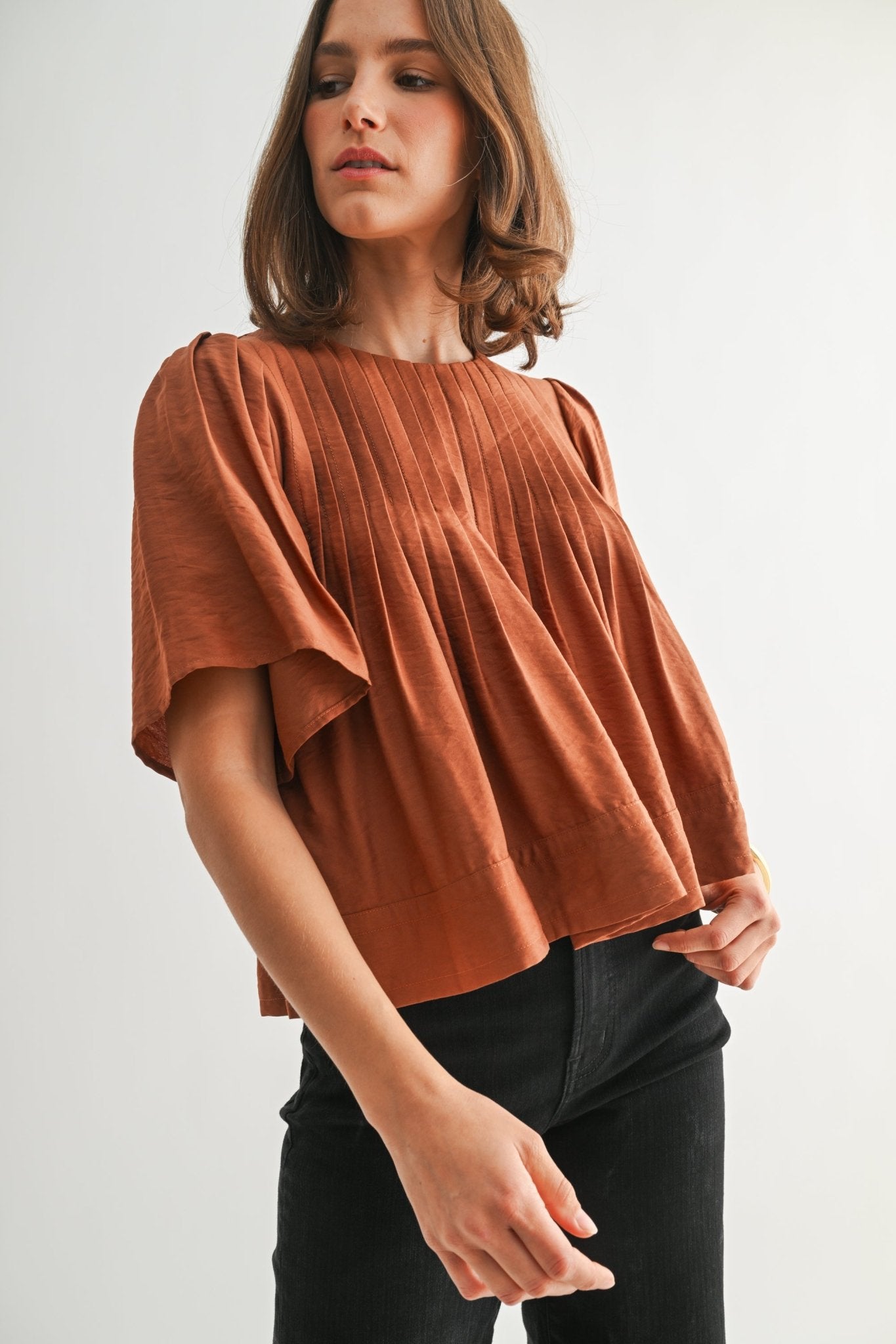 Pleated Short Sleeve Top - FINAL SALE! - The Nines