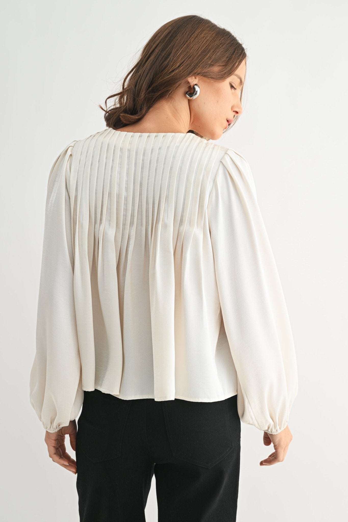 Ivory Pleated Tie Top - The Nines