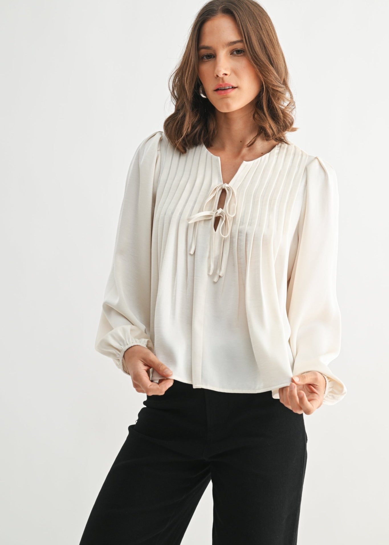 Ivory Pleated Tie Top - The Nines