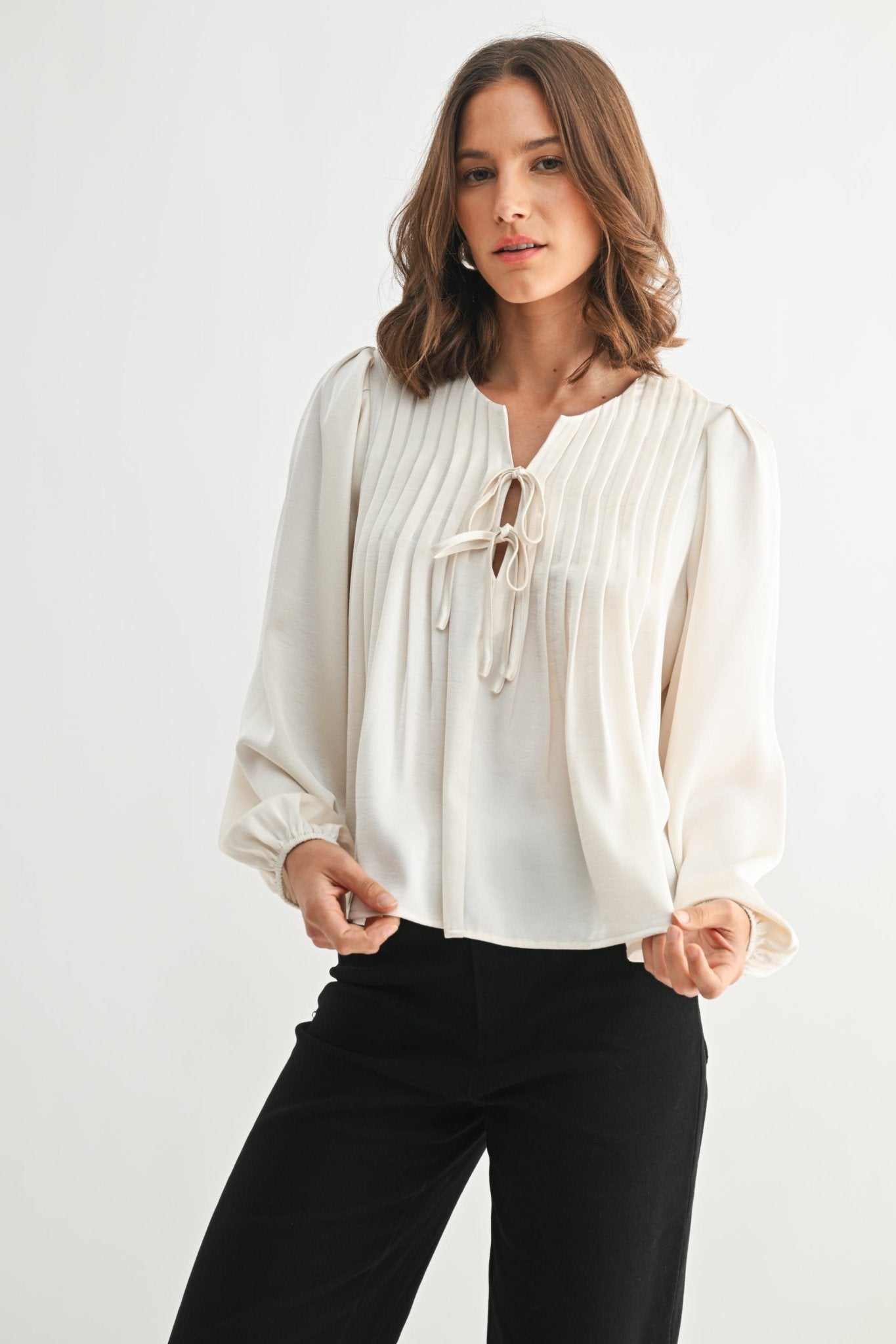 Ivory Pleated Tie Top - The Nines