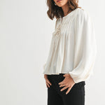Ivory Pleated Tie Top - The Nines