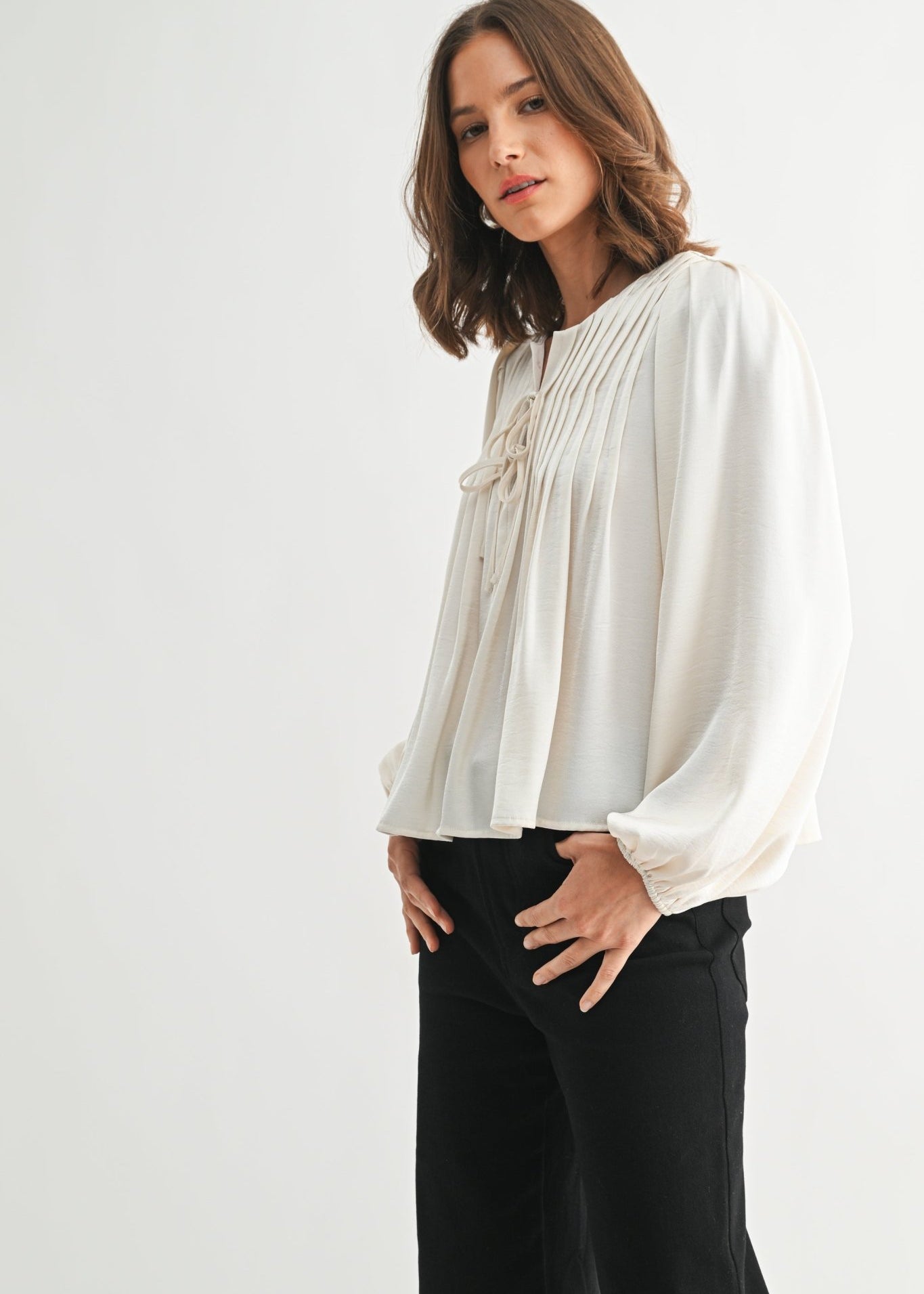 Ivory Pleated Tie Top - The Nines